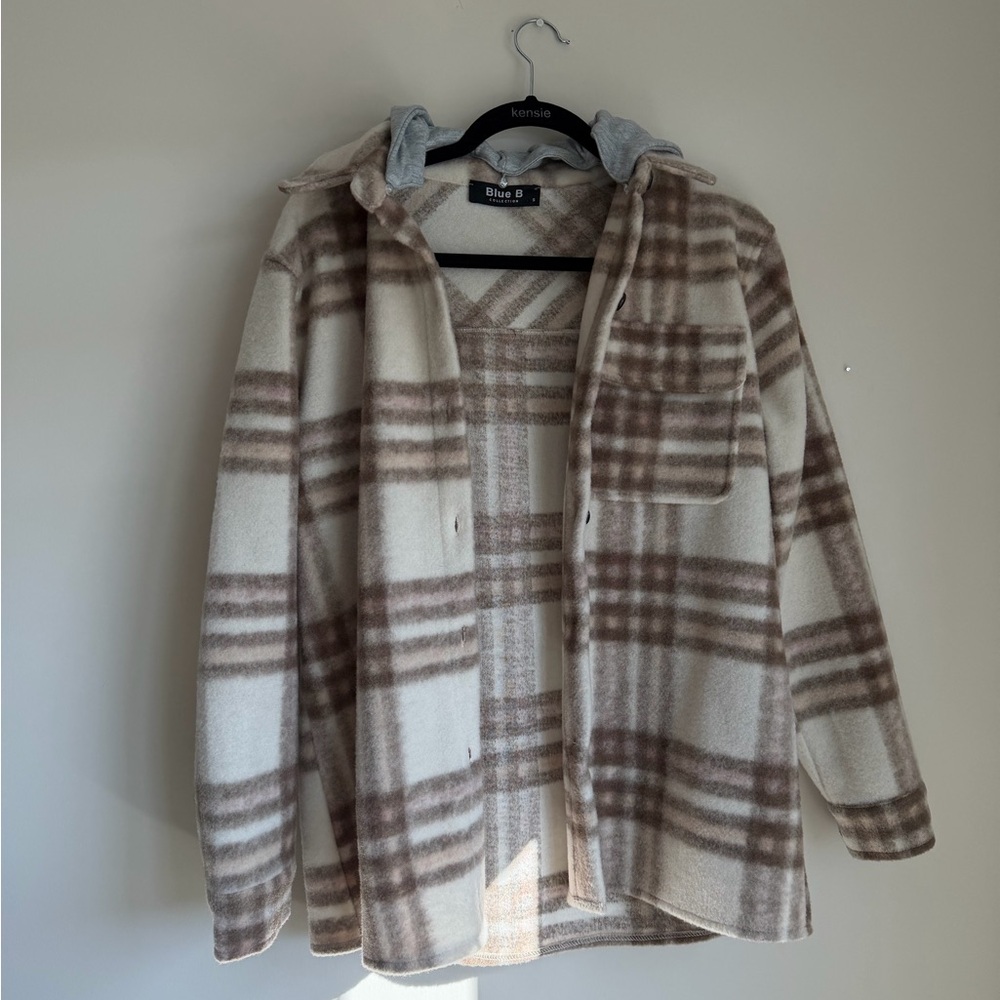 Plaid Jacket- hooded (Taupe Brown) - Picture 4 of 9